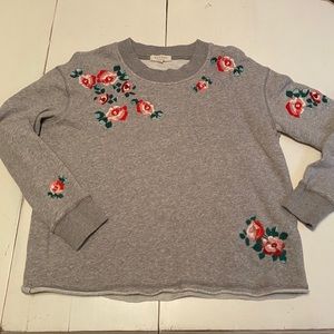 MadeWell Embroidered Rose Crop Gray Sweatshirt, XS